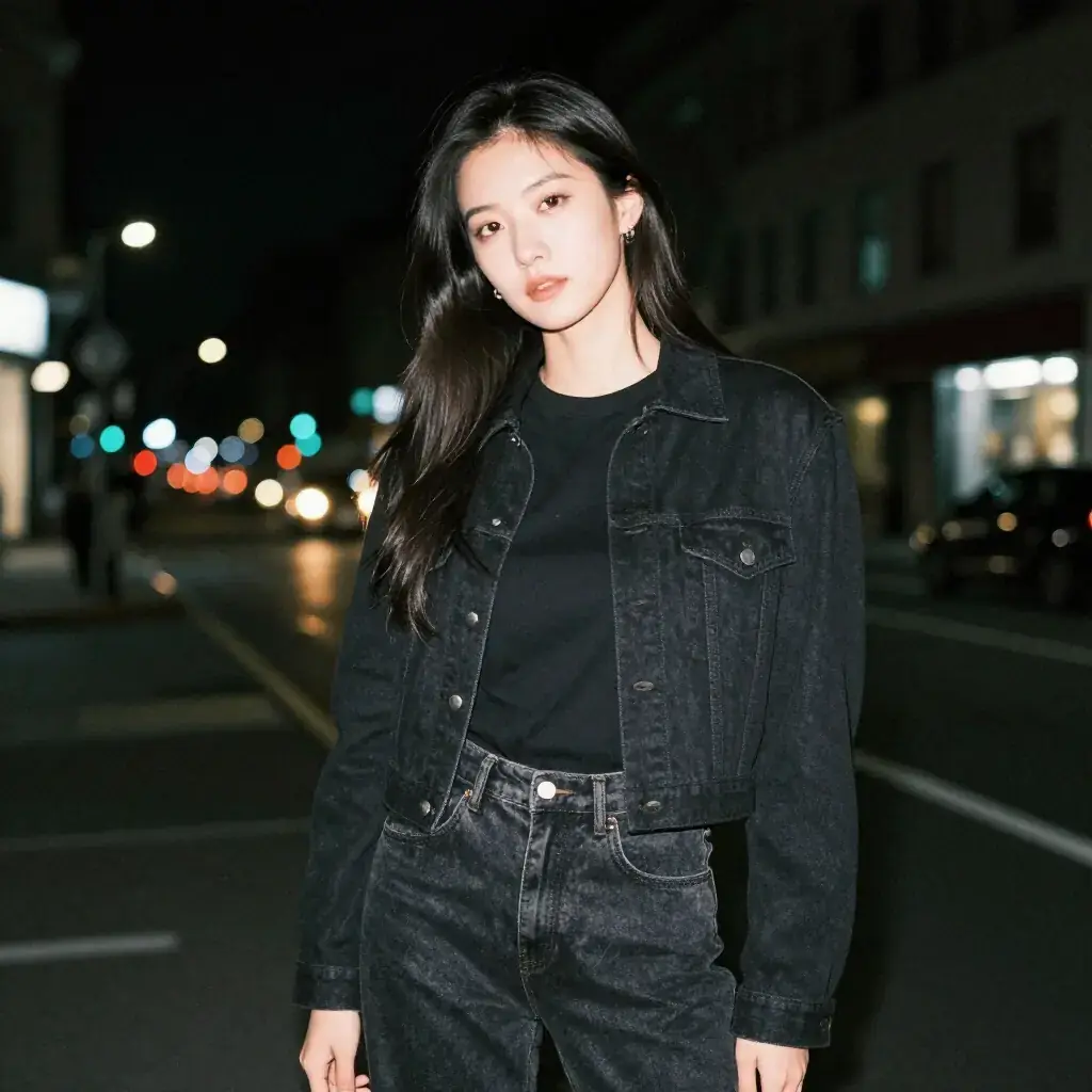 Девушка на ночной улице — городской портрет