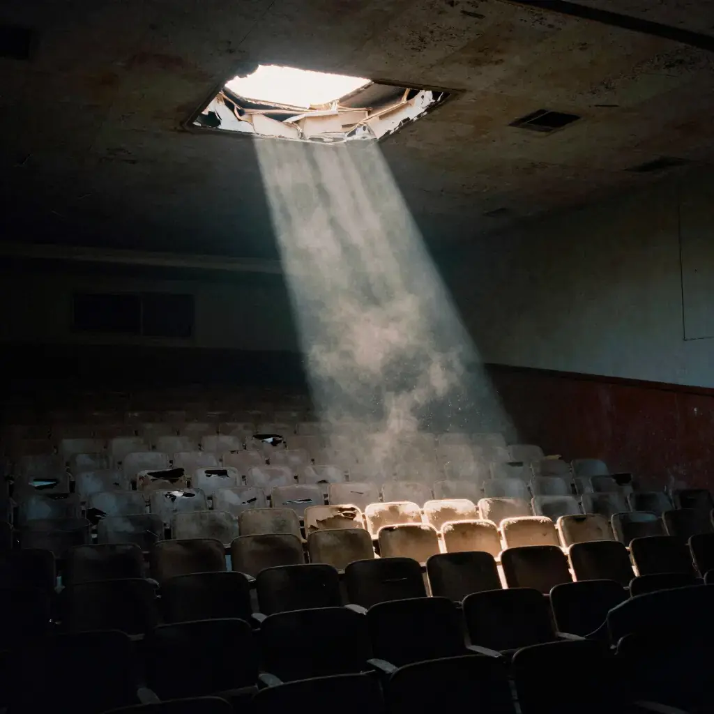 Луч света в заброшенном зале — тишина прошлого