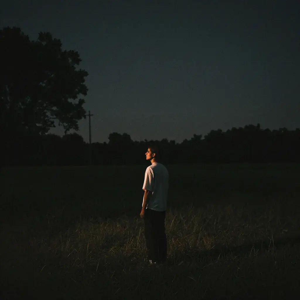 Человек в поле на закате — момент тишины